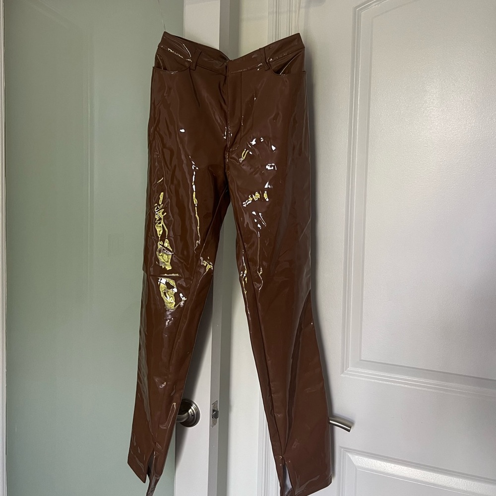 House of CB tan vegan leather trousers